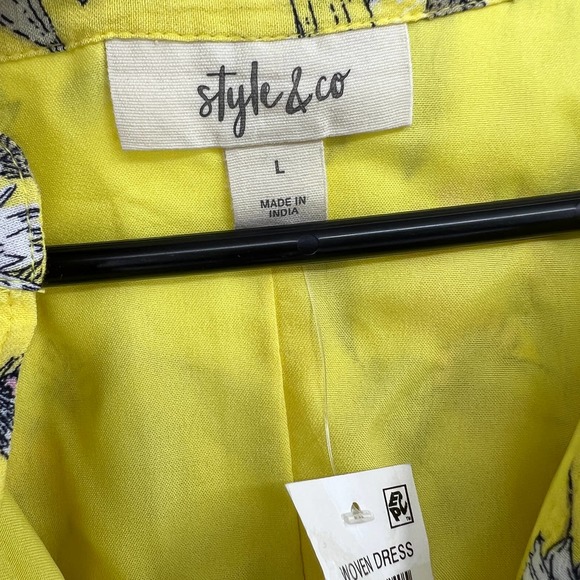 Style & Co Yellow Floral Flutter Sleeve Ruffle Summer Dress Size L Large New - Picture 4 of 10